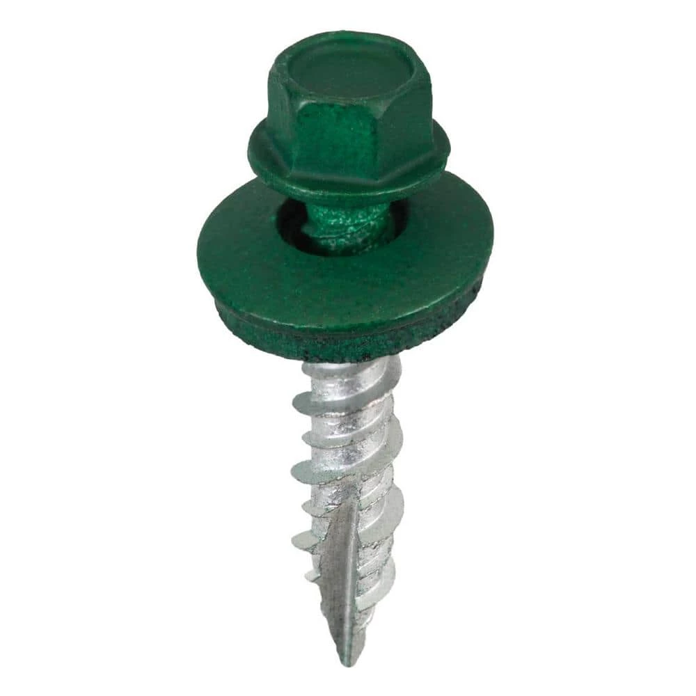 Acorn International #9 x 1 in. 1/4 in. Hex Head Metal to Wood Screws in Forest Green (Bag of 250) 3 Acorn International #9 x 1 in. 1/4 in. Hex Head Metal to Wood Screws in Forest Green (Bag of 250)