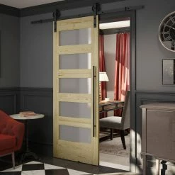 Colonial Elegance 78 in. Wagon Rail System Sand Black with Large Wheels for Barn Door -idh by St. Simons Sales black colonial elegance barn door hardware cowrrail 1f 1000