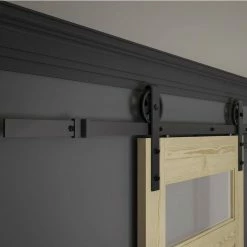 Colonial Elegance 78 in. Wagon Rail System Sand Black with Large Wheels for Barn Door -idh by St. Simons Sales black colonial elegance barn door hardware cowrrail 44 1000