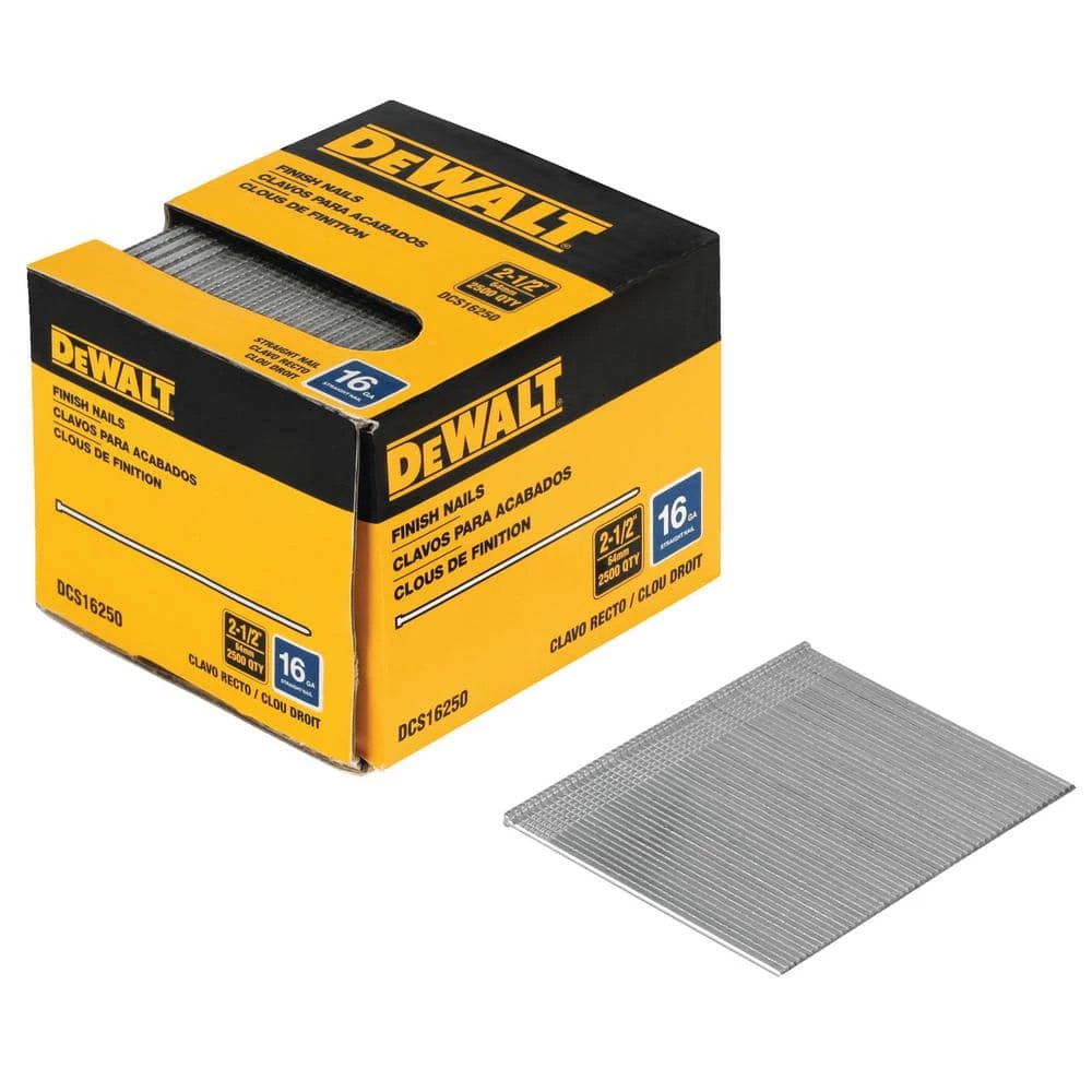 DEWALT 2-1/2 in. x 16-Gauge Plastic Collated Straight Finish Nails (2500 per Box) 3 DEWALT 2-1/2 in. x 16-Gauge Plastic Collated Straight Finish Nails (2500 per Box)