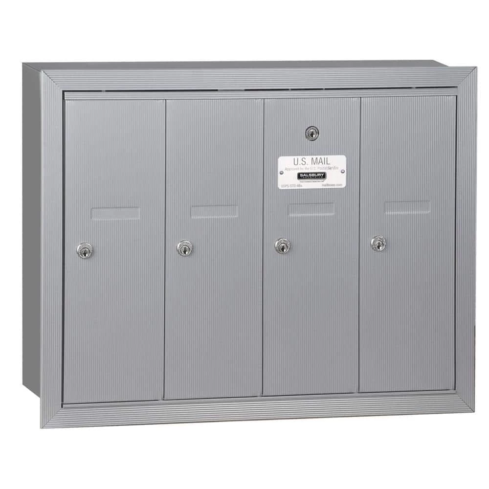 Salsbury Industries Aluminum Recessed-Mounted USPS Access Vertical Mailbox with 4 Door 3 Salsbury Industries Aluminum Recessed-Mounted USPS Access Vertical Mailbox with 4 Door