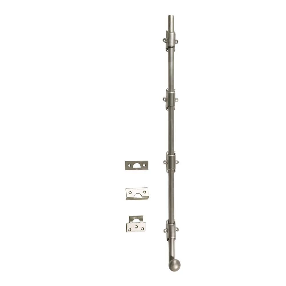 Idh by St. Simons 24 in. Solid Brass Satin Nickel Heavy-Duty Surface Bolt with Round Knob 3 Idh by St. Simons 24 in. Solid Brass Satin Nickel Heavy-Duty Surface Bolt with Round Knob