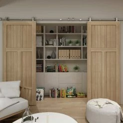 Colonial Elegance 78 in. Loft Stainless Steel Round Rail System -idh by St. Simons Sales stainless steel colonial elegance barn door hardware sl78rr bn ecom 76 1000